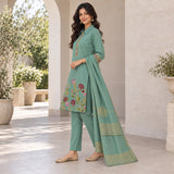 Mul Chanderi 3 Piece Sharara Set Withh Collar Neck and Duppata