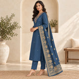 Mul Chanderi 3 Piece Kurta Set With Dola Silk Duppata