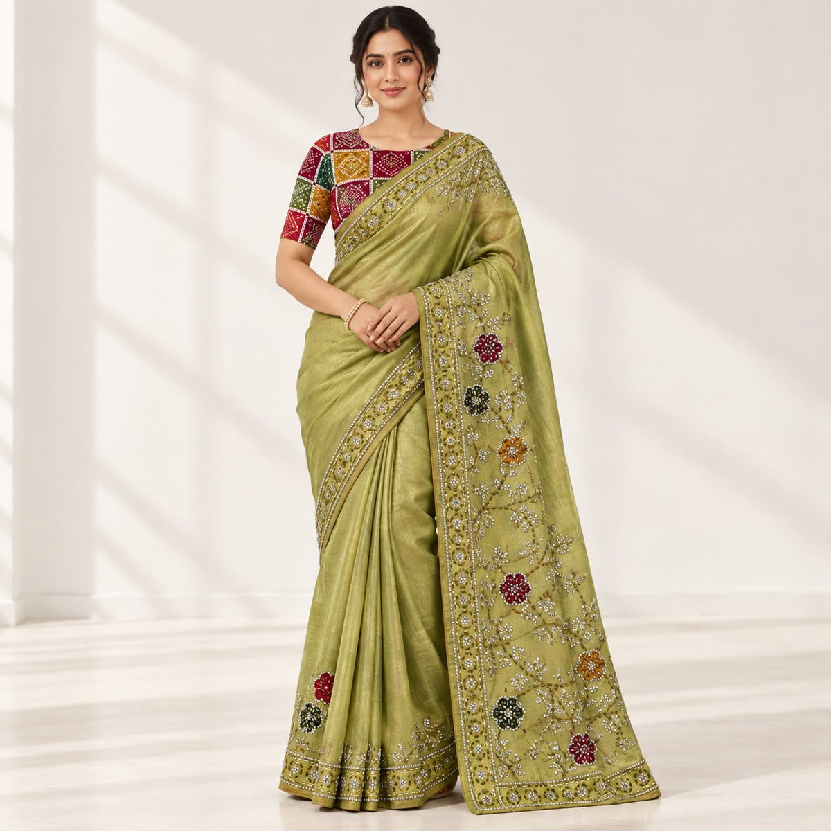 Premium Soft Tissue Designer Saree With beautiful Bandini Blouse