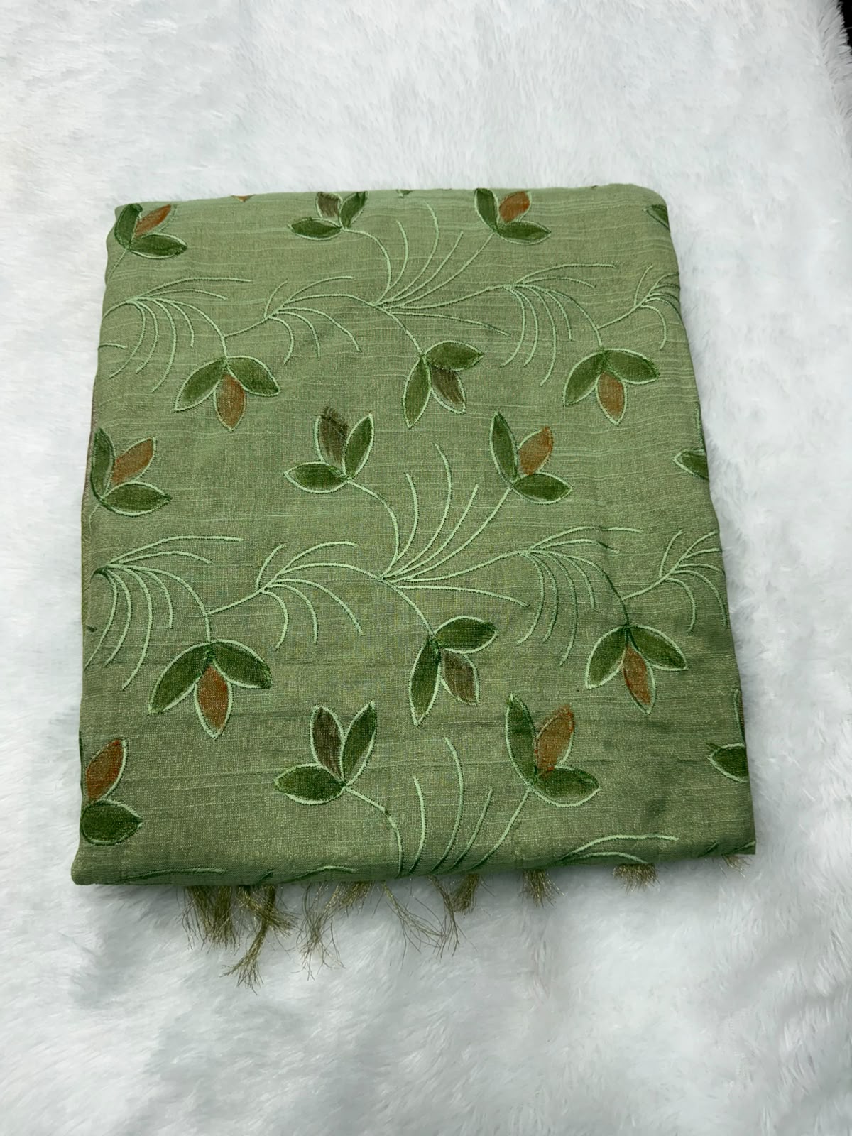 Art Silk Saree With Beautiful Embroidery All Over Saree