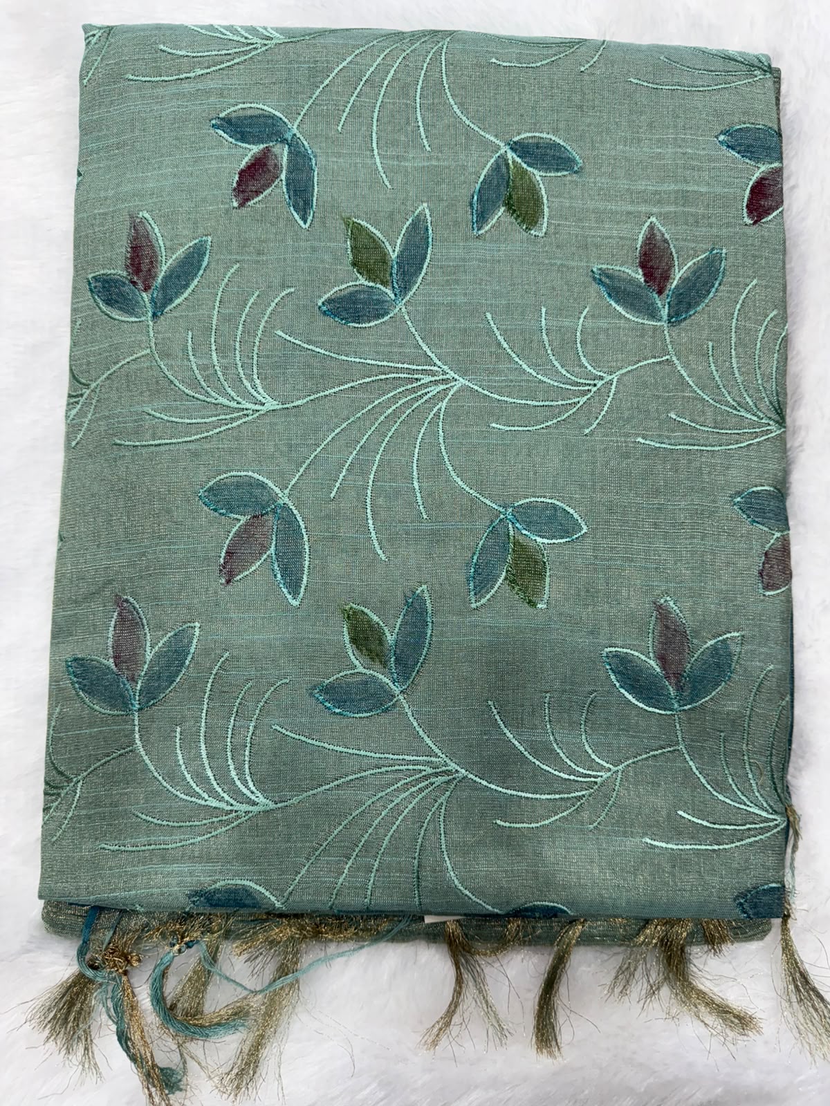 Art Silk Saree With Beautiful Embroidery All Over Saree