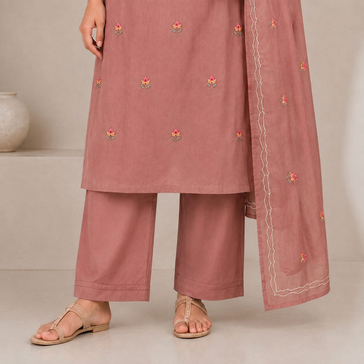 Mul Cotton 3 Piece Set With Embroidery Work