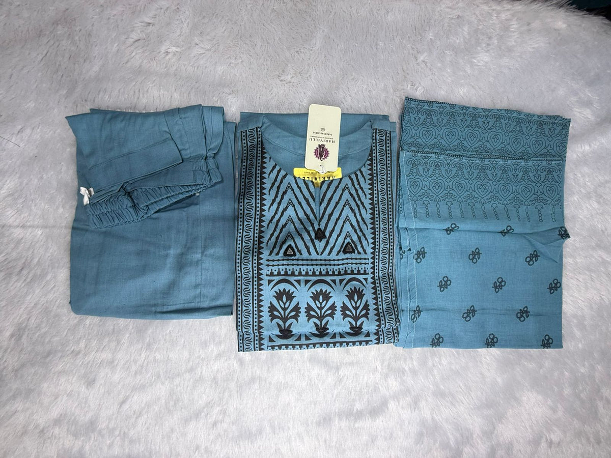 Dabu Cotton 3 Piece Kurta Set