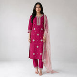 Mul-Chanderi 3 Piece Kurta Set With Gotapatti Work