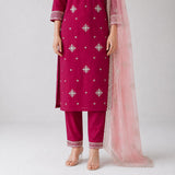 Mul-Chanderi 3 Piece Kurta Set With Gotapatti Work