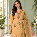 Lenin Cotton 3 Piece Kurta Set With Digital Print Duppata and V-Neck