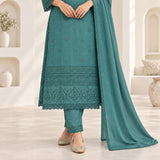 Mul Chanderi 3 Piece Kurta Set With Complete Embroidery Work And Mulcotton Duppata With Lace