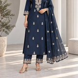 Premium Mul Chanderi 3 Piece Kurta Set With Gota Patti Work And Cut Work Duppata