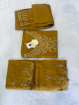 Mul Chanderi 3 Piece Kurta Set With Beautiful Neck Design