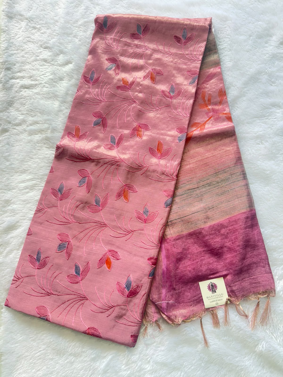 Art Silk Saree With Beautiful Embroidery All Over Saree