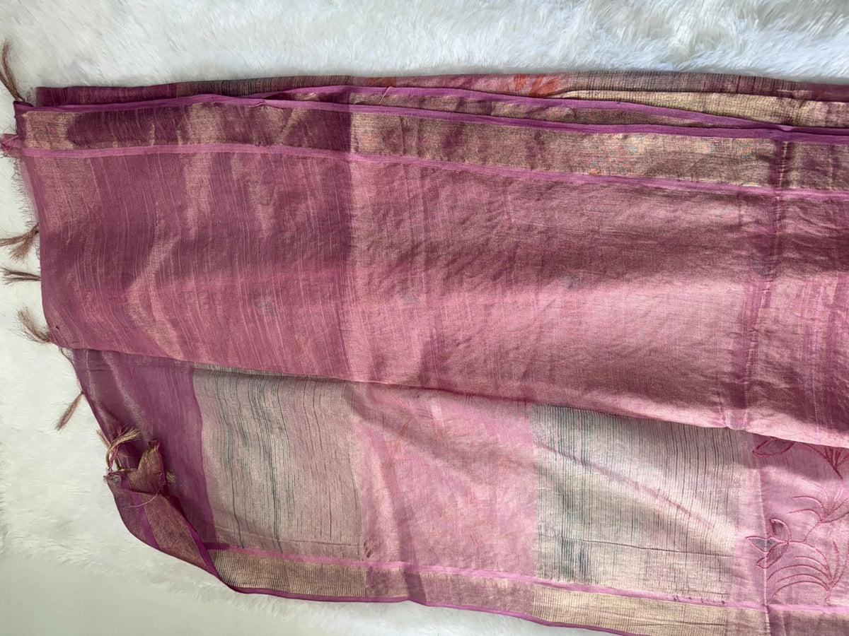 Art Silk Saree With Beautiful Embroidery All Over Saree