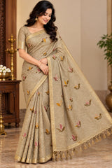 Art Silk Saree With Beautiful Embroidery All Over Saree