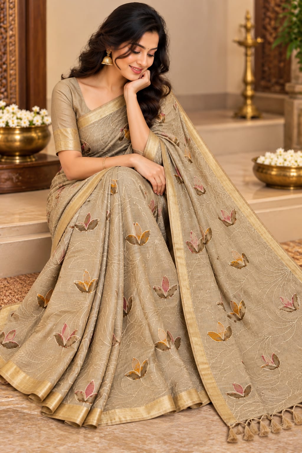 Art Silk Saree With Beautiful Embroidery All Over Saree