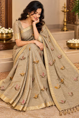 Art Silk Saree With Beautiful Embroidery All Over Saree