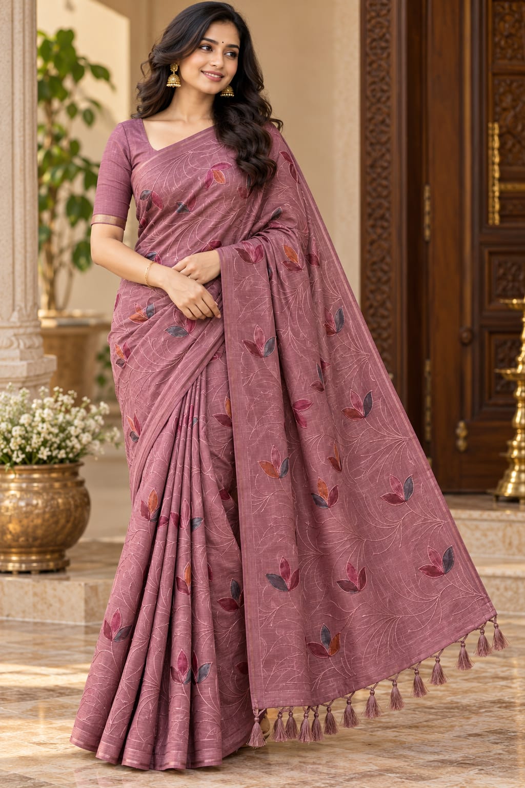 Art Silk Saree With Beautiful Embroidery All Over Saree