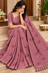 Art Silk Saree With Beautiful Embroidery All Over Saree