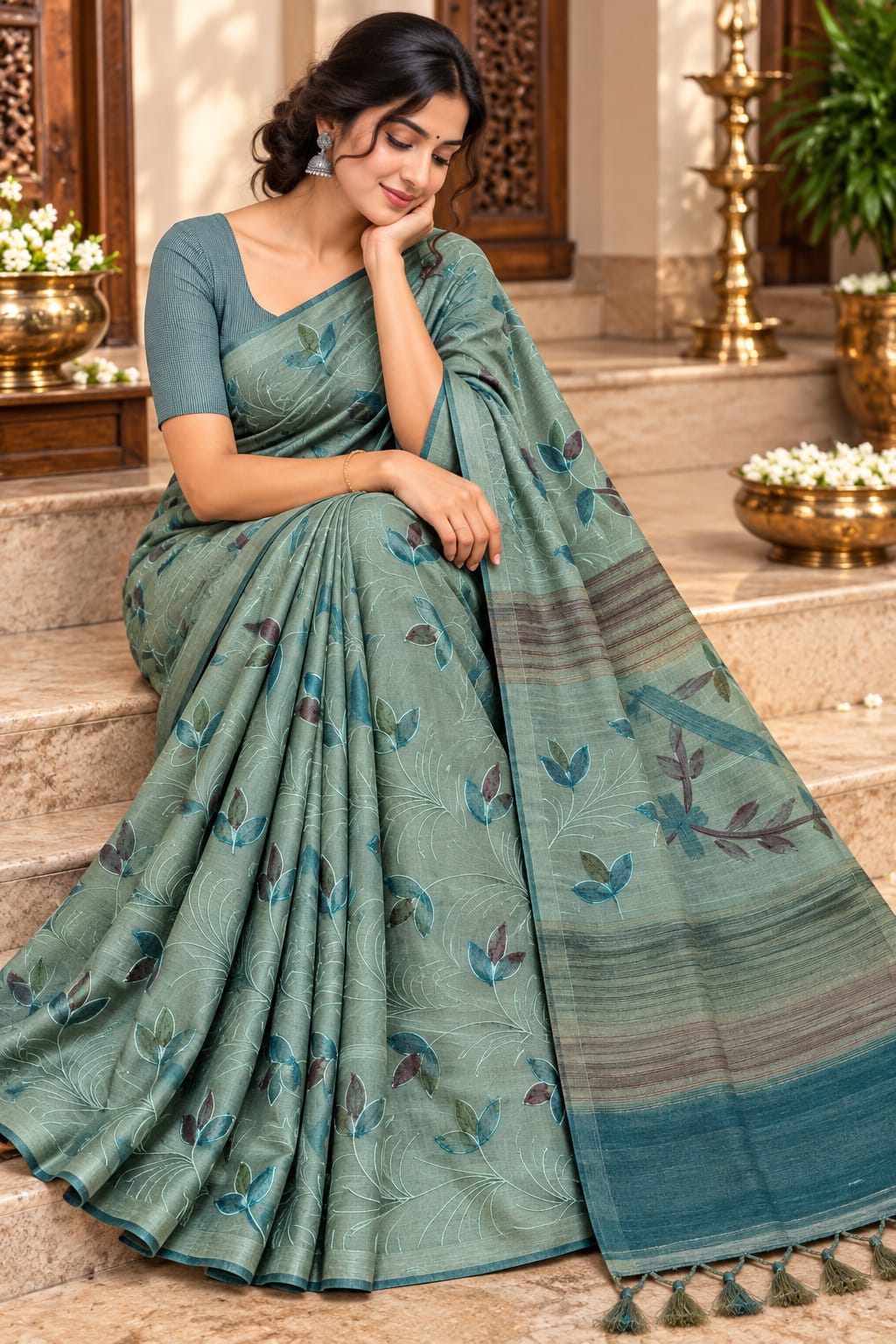 Art Silk Saree With Beautiful Embroidery All Over Saree