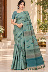 Art Silk Saree With Beautiful Embroidery All Over Saree