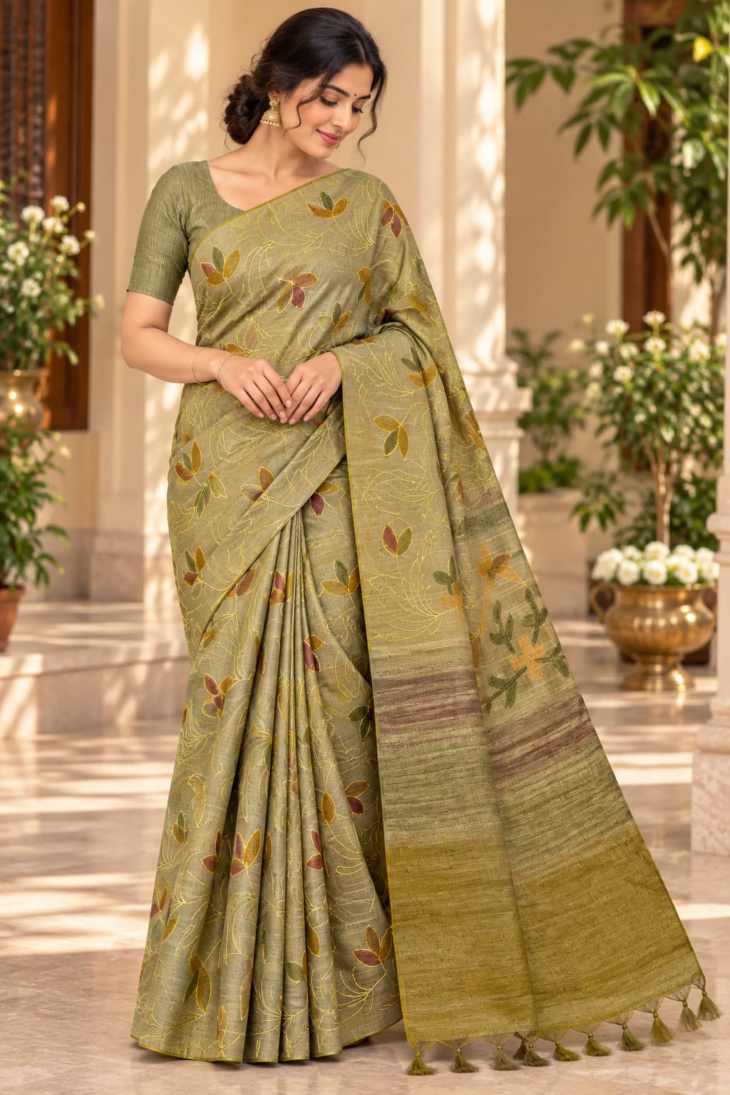 Art Silk Saree With Beautiful Embroidery All Over Saree