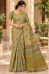 Art Silk Saree With Beautiful Embroidery All Over Saree