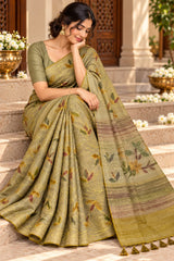 Art Silk Saree With Beautiful Embroidery All Over Saree